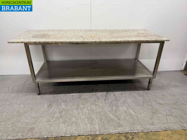 Stainless Steel Work Table Granite Top 207 x 82 x 90 cm Catering