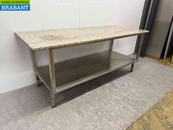 Stainless Steel Work Table Granite Top 207 x 82 x 90 cm Catering - Image 2