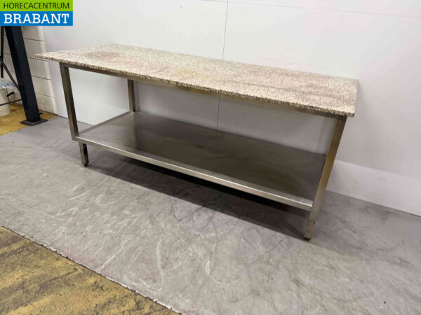 Stainless Steel Work Table Granite Top 207 x 82 x 90 cm Catering - Image 3