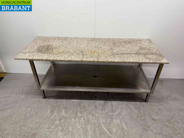 Stainless Steel Work Table Granite Top 207 x 82 x 90 cm Catering - Image 4